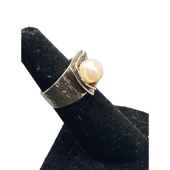 Silpada Hammered 925 Sterling Silver Square Freshwater Pearl Ring Size 5.5 - Picture 4 of 9